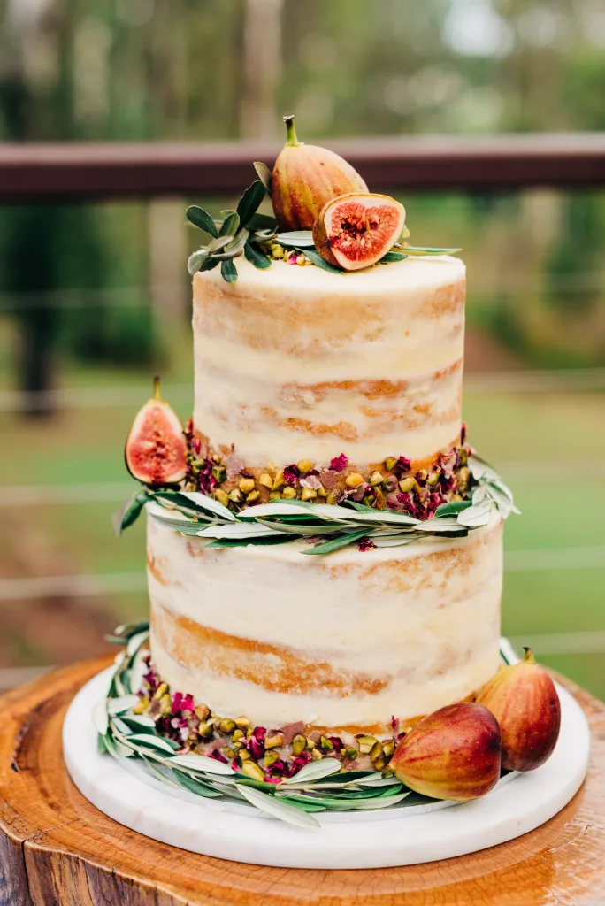 Displaying a wedding cake outdoors. Fruit wedding cake 