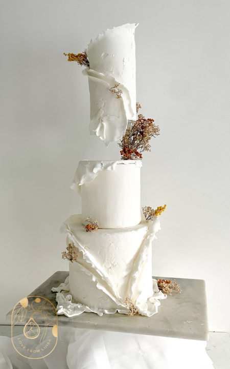 White Fondant Wedding Cake with Floating Tier