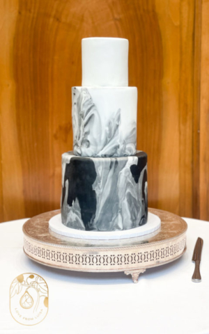 Three-tier Vegan Black and White Marble Fondant Cake