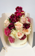 Semi-Naked Birthday Cake with Flower Bouquet of Roses