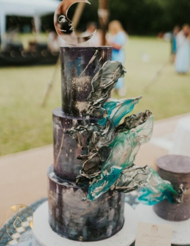 Celestial Galaxy ganache wedding cake. Three tier wedding cake delivery in East Sussex