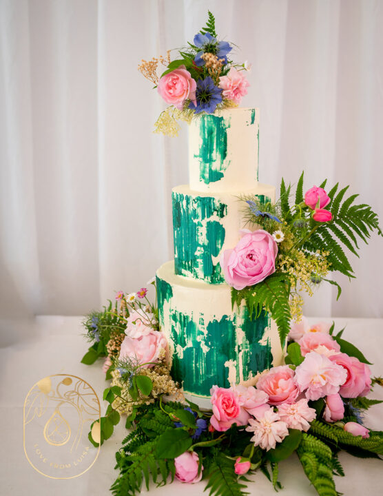 Wedding Cake with flowers - wild and earthy for a woodland wedding