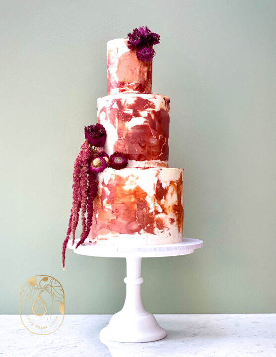 Rustic rust textured wedding cake with dried flowers - Bohemian wedding cake