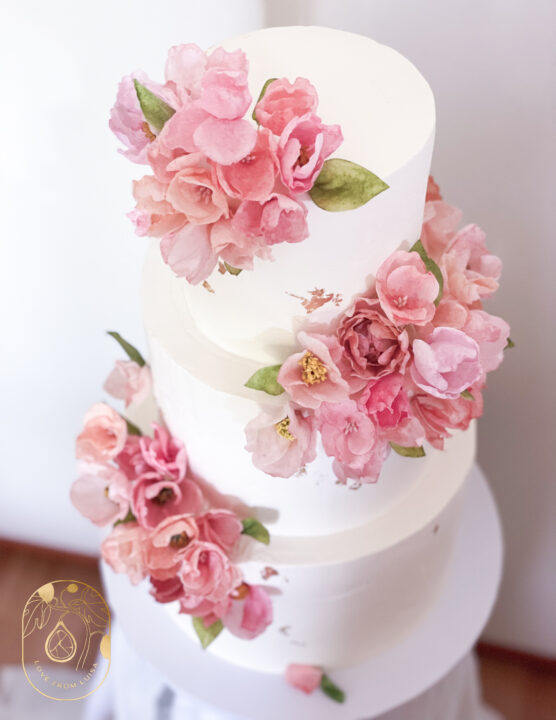 Wedding Cake with hand made wafer flowers