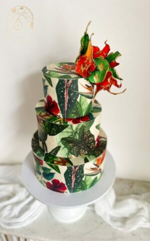 Tropical Birthday Cake. Cool celebration cake. Three tier cake