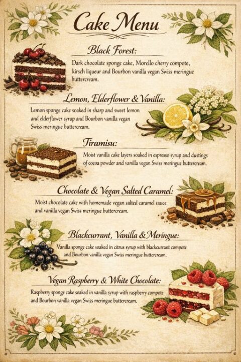 Vegan cake menu